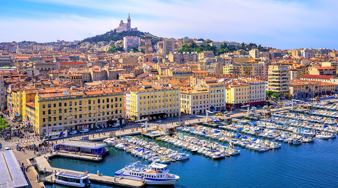 View of the historical old town of Marseilles, France